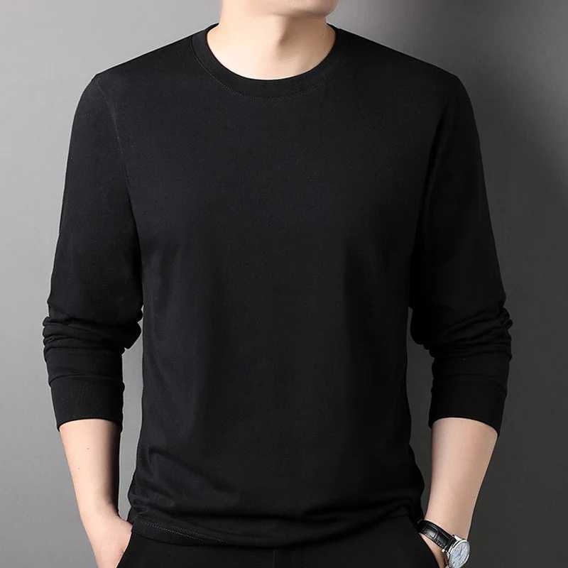 Mens 100% pure cotton soft long sleeved shirt Harajuku pure cotton T-shirt. Loose style black and white W241223
