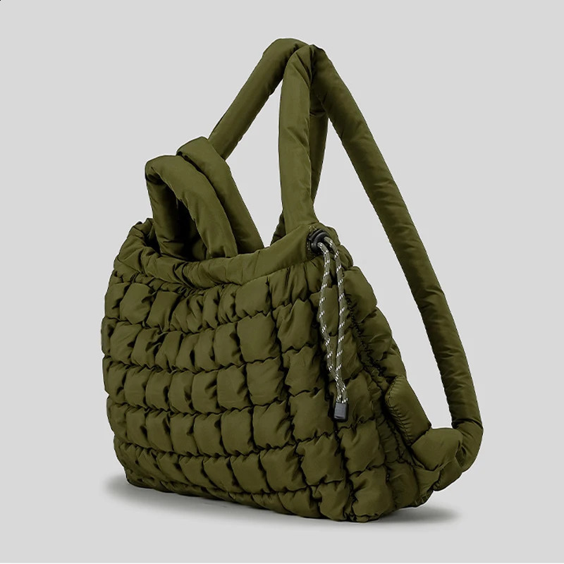 Casual Nylon Quilted Tote Bag Knotted Strap Soft Puffer Women Handbag Padded Shoulder Crossbody Bags Large Capacity Shopper Bag R250317