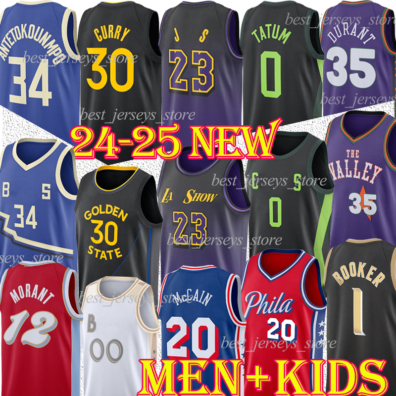 Los Angele 23 24 Basketball Jerseys Anthony 3 Davis 30 Curry 0 Tatum 12 Morant 35 Durant 1 Booker 20 McCain 0 Maxey 34 Antetokounmpo 0 Lillard 8 George Embiid Brown