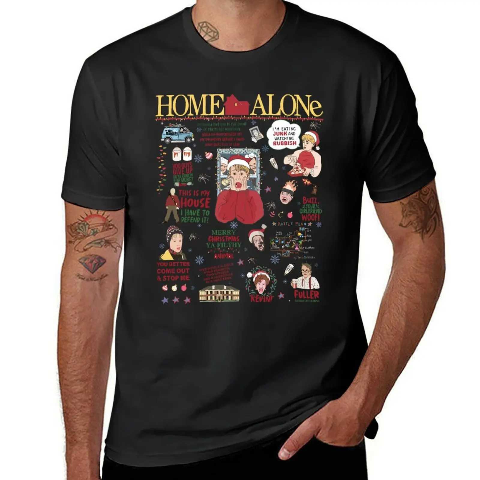 All The Home Alone T-shirt Plus Size Korean Fashion T-shirt Solid Color Mens Wear W241223