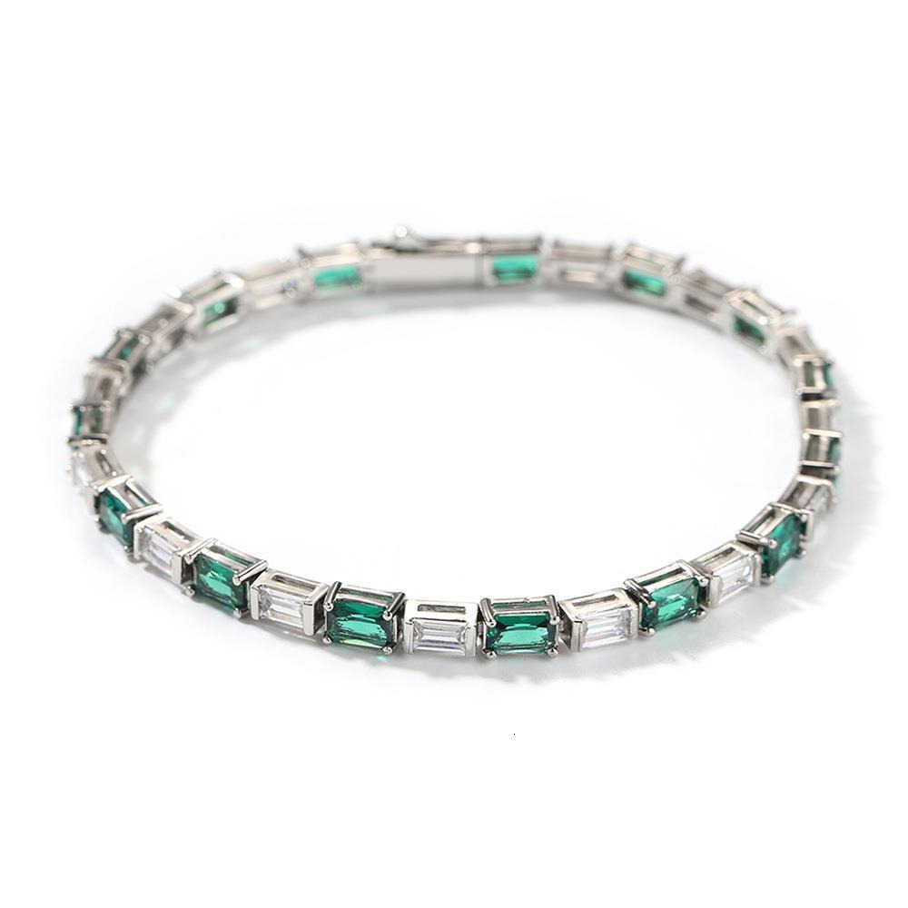 Hip Hop Iced Out Prong 5A Cubic Zircon Tennis Chain Bracelet Square Emerald Color Gemstone Bling Chains Trendy Bracelets Jewelry Accessories Bijoux Pu