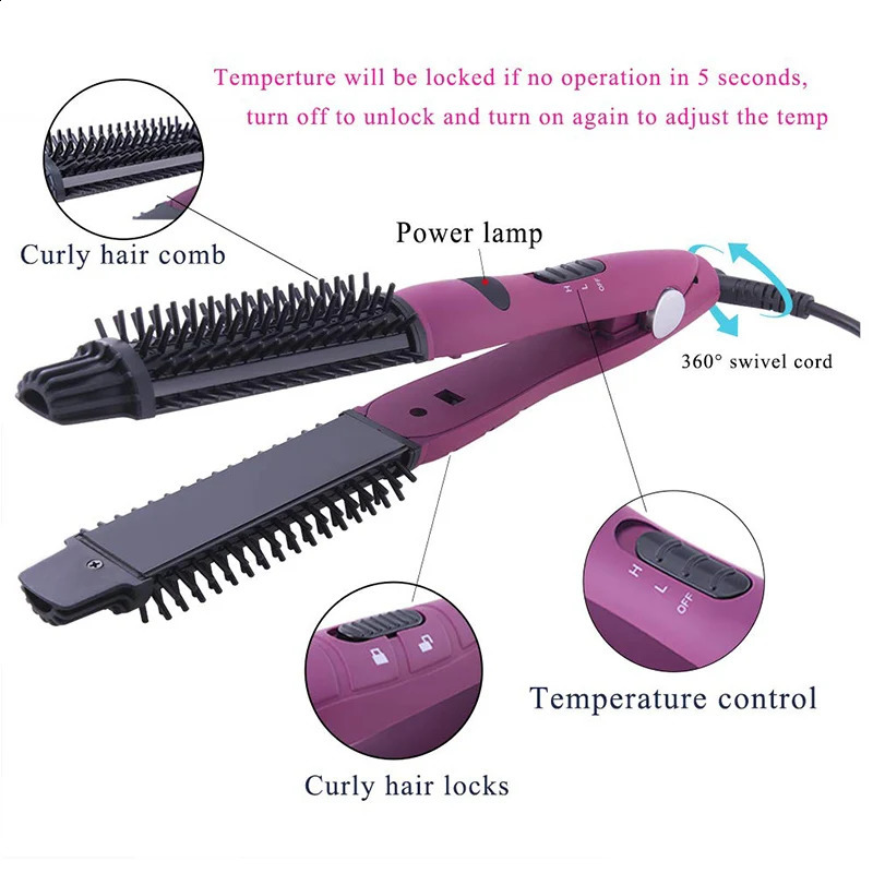 3 in 1 Hair Straightener and Curler Round Electric Hair Brush Professional Curling Iron 241224
