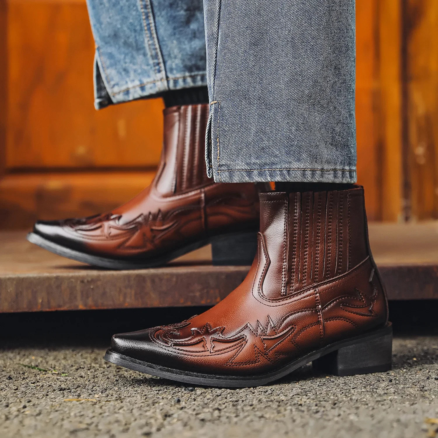 Mens Boots Handmade Wedge Ankle Boots Western Cowboy Boots Neutral Mens Boots Durable Roman Shoes 241223