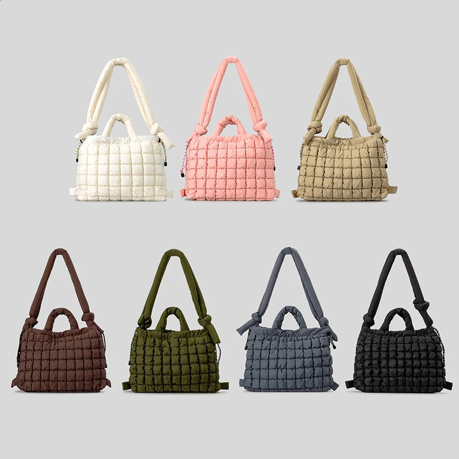 Casual Nylon Quilted Tote Bag Knotted Strap Soft Puffer Women Handbag Padded Shoulder Crossbody Bags Large Capacity Shopper Bag R250317