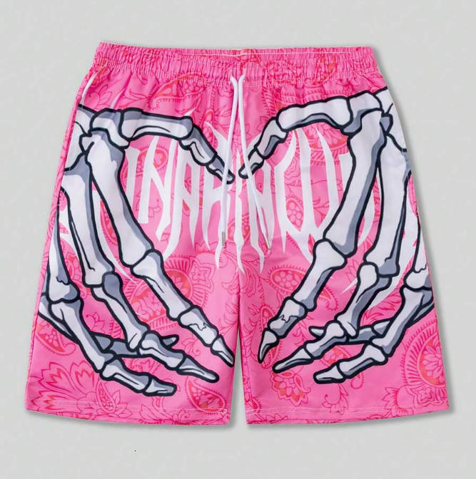 Summer Mens Digital Printed Shorts Loose Straight Tube Sand Fashionable loose pink sports pants