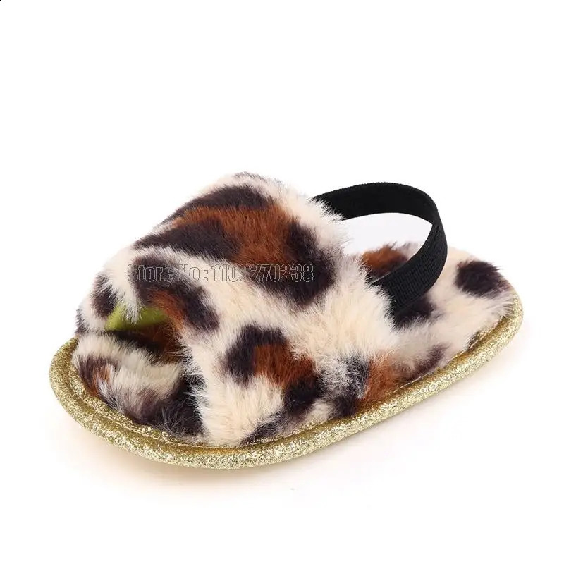 Infant Baby Girls Warm Fuzzy Unicorn Slipper Plush Sandals Soft Sole Faux Fur Flats Toddler Prewalker Slipper Elastic Back Strap 241223