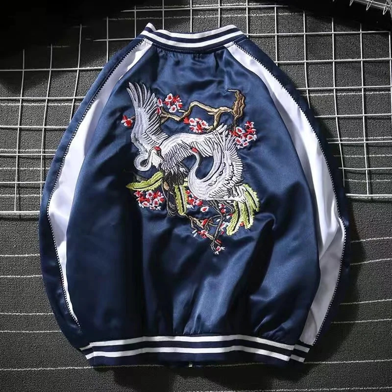 Japanese spring autumn ins crane y jacket female Yokosuka couple baseball uniform student contrast color youth 241218