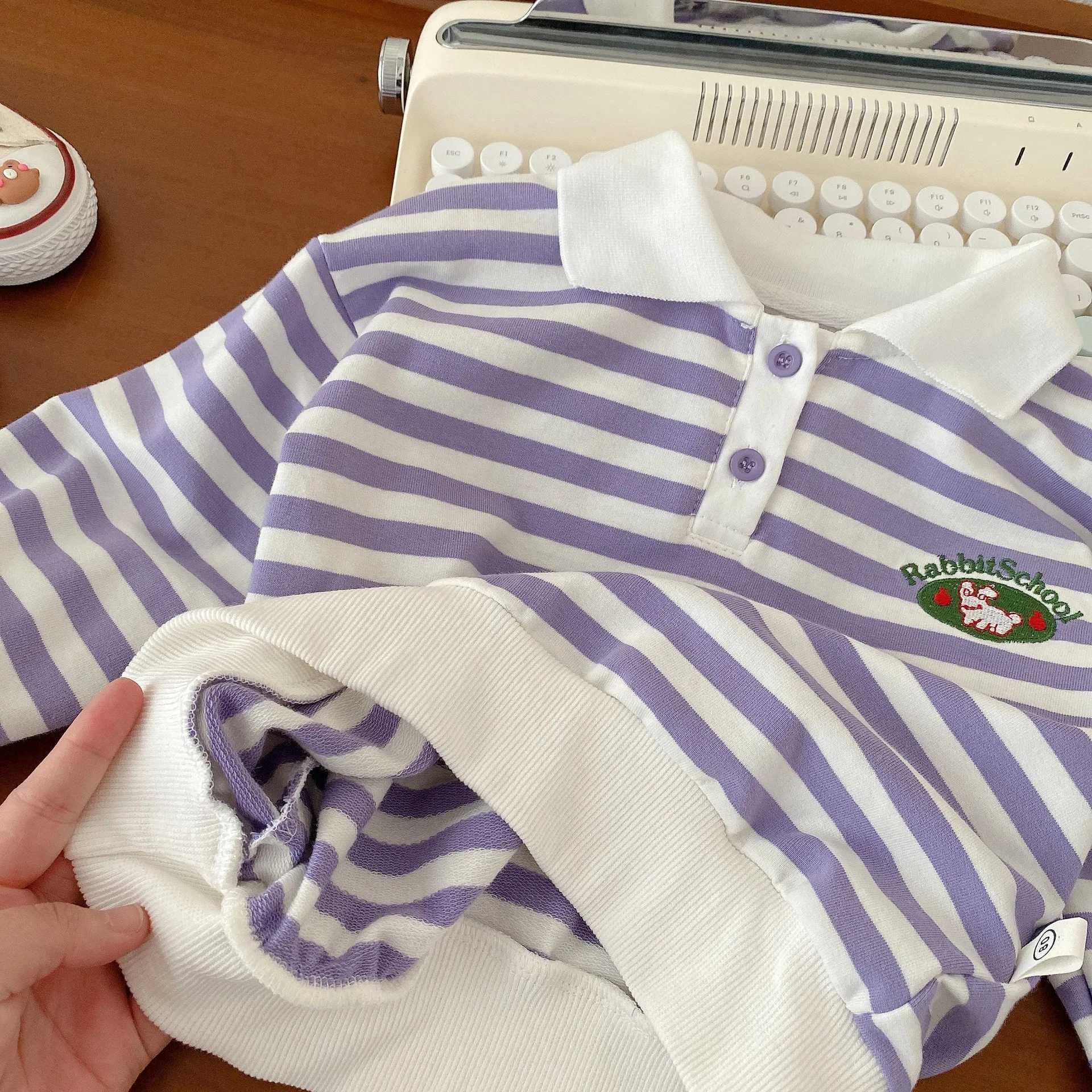 2023 Autumn New Slish Embroidered Striped Polo ladies for Baby Boys and Girls Full Set Collar Top 6M-5Y W241223