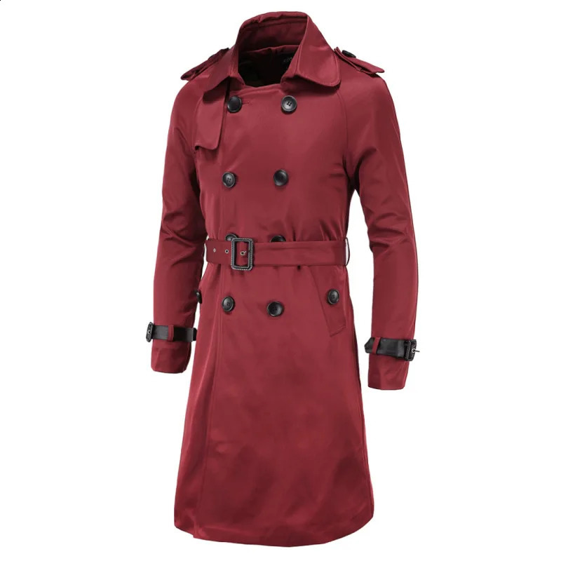 2023 Autumn Mens Casual Long Fit Double breasted Windbreaker Fashion Versatile Personalized Coat 241220