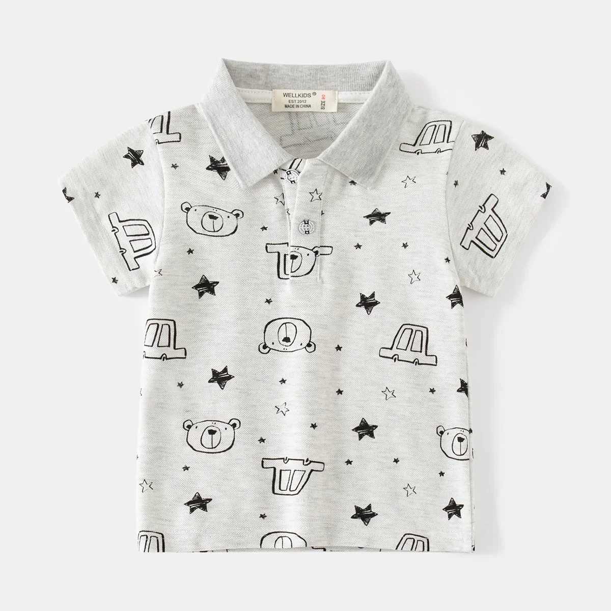 Summer new fashionable boys printed short sleeved T-shirt 3-8-year-old childrens casual breathable cotton polo shirt W241223