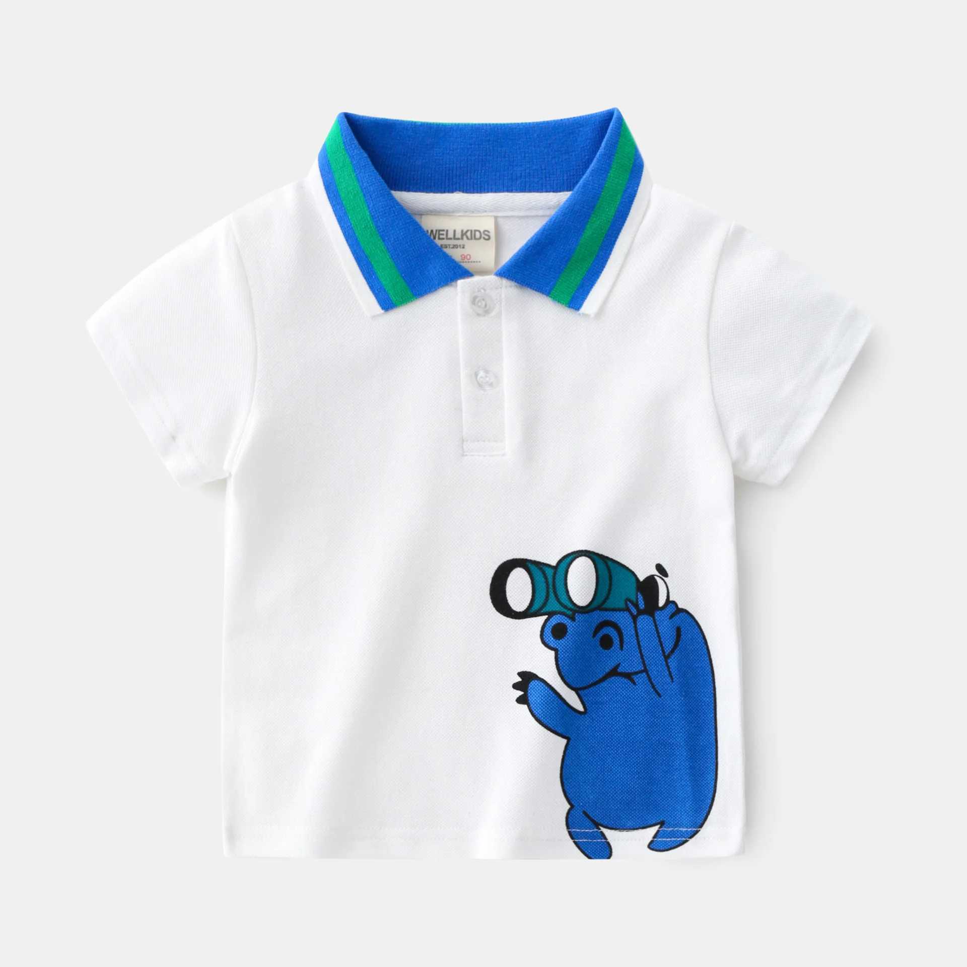 Boys polo shirt short sleeved summer dinosaur childrens top wearing 90-130cm animal childrens T-shirt soft boys clothing W241223