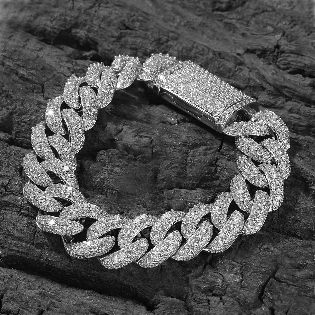 18mm Hip Hop Punk Rock High-end Mens Curb Link Chain Bracelet With Box Buckle Copper Inlaid Full Shiny Cubic Zircon Cuban Chain Bangle For Men Bijoux 