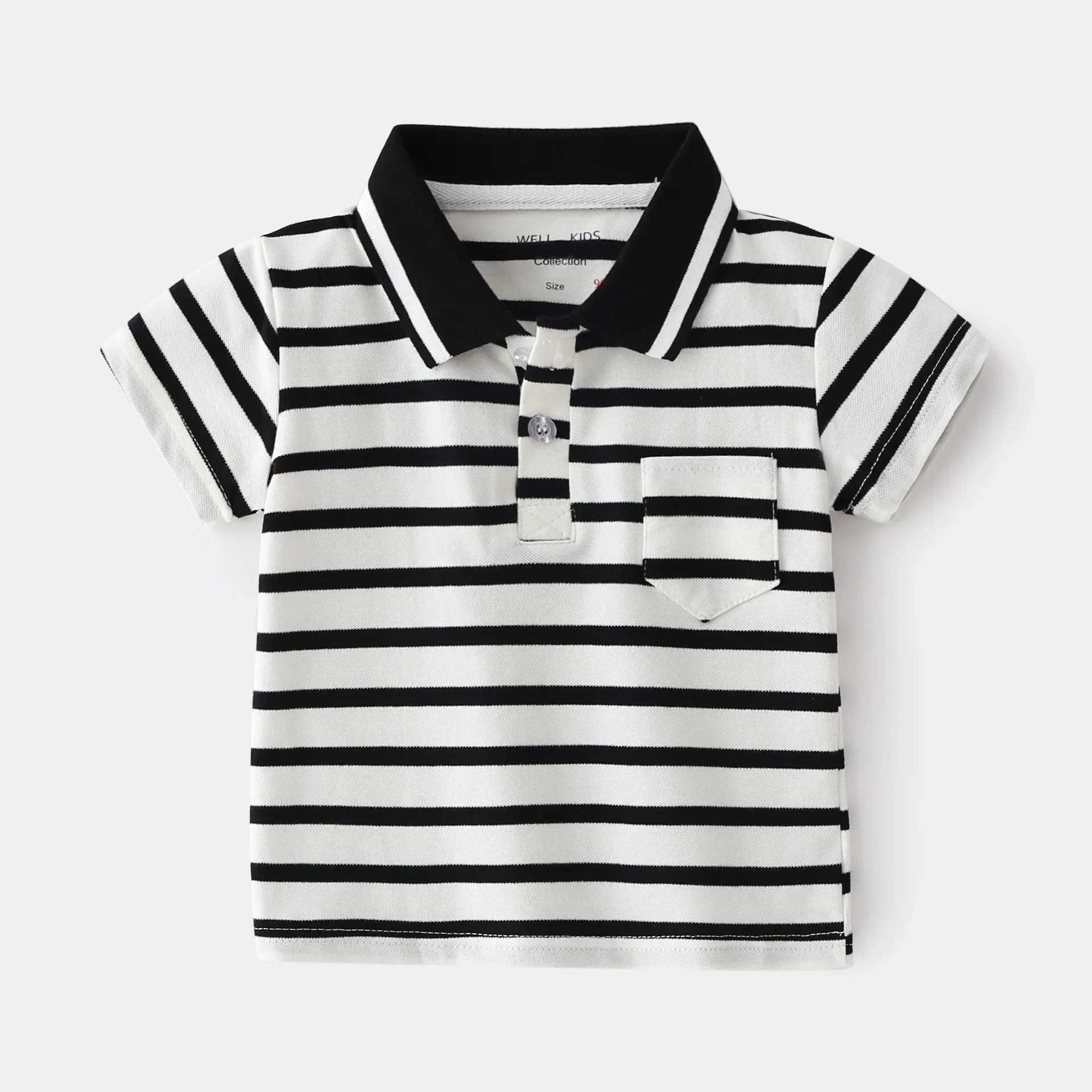 Summer boys short sleeved T-shirt casual breathable cotton polo shirt childrens contrasting color patch work stripe age 3-8 5 colors W241223