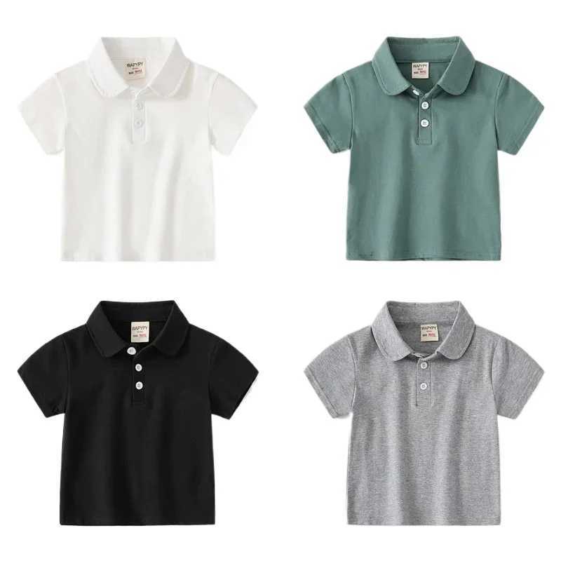 Childrens Solid Short Sleeve T-shirt Summer Boys Loose Fit Classic Polo Shirt Breathable Cotton 3-8 Years Old 4 Colors W241223