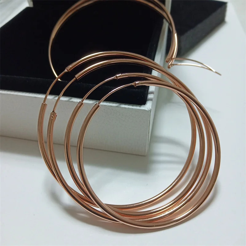 SOMILIA Rose Gold Big Hoop Earrings for Women 925 Sterling Silver Jewelry Female Fashion Women Earrings 40-70mm For Gift222 241224