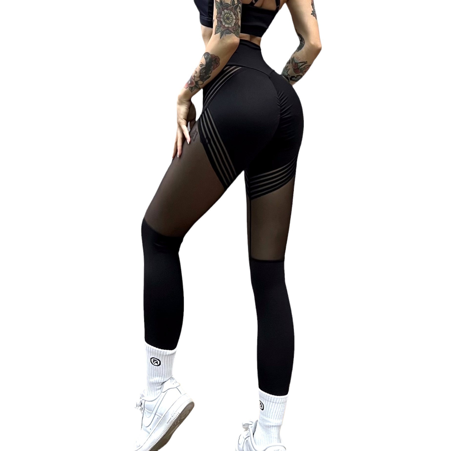 Sexy Nude Mesh Splicing Yoga Full For Women Tight Slim High Elastic Soft Anti-Sweat Quick-Dry Sports Pants