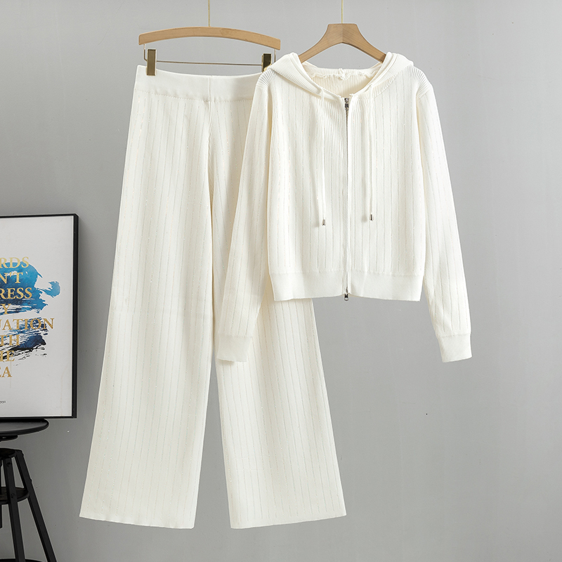 Hot Drilg Knitting Women new Autumn Winter Women's Clothing Long Sleeve Cardigan Top And Pant Two-Piece Set