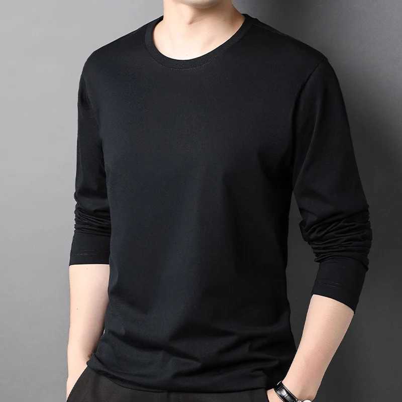 Mens 100% pure cotton soft long sleeved shirt Harajuku pure cotton T-shirt. Loose style black and white W241223
