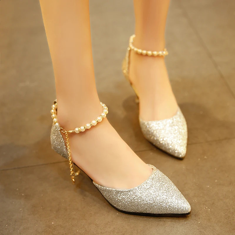 Womens Sandals Summer Korean Edition Fully Matched Pearl Single Word Buckle Corner Sexy Stiletto Shoes Single Shoe 241223