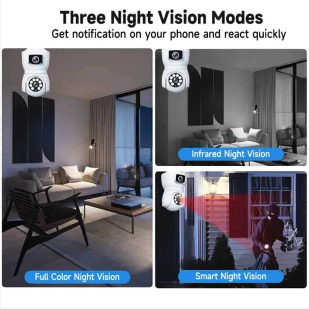 E27 Bb WiFi Camera 4K 8MP Dual Lens Dual Sn Auto Tracking Two Way Au Color Night Vision Outdoor Security Camera v380pro Z241224