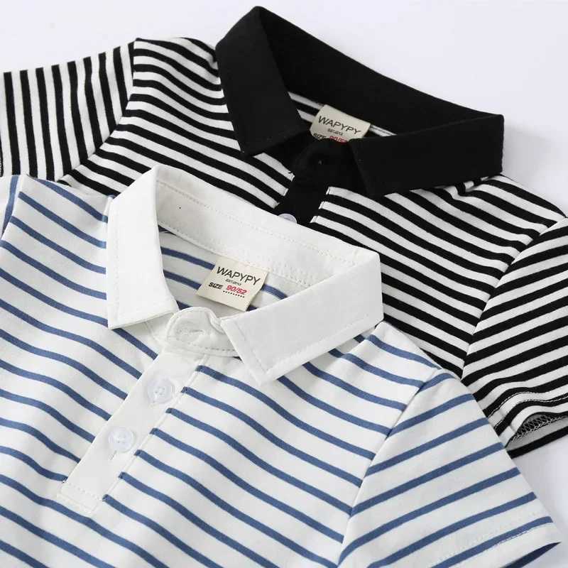 Boys striped short sleeved T-shirt summer new childrens polo shirt breathable cotton top 3-8 years old 2 colors W241223
