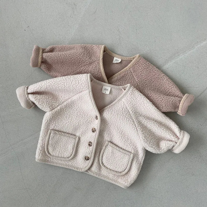 3346B Baby Coat Autumn and Winter Soft Warm Baby Boys Jacket Coat Casual Cardigan Polar Fleece 0-3Year Baby Girl Coat 241223