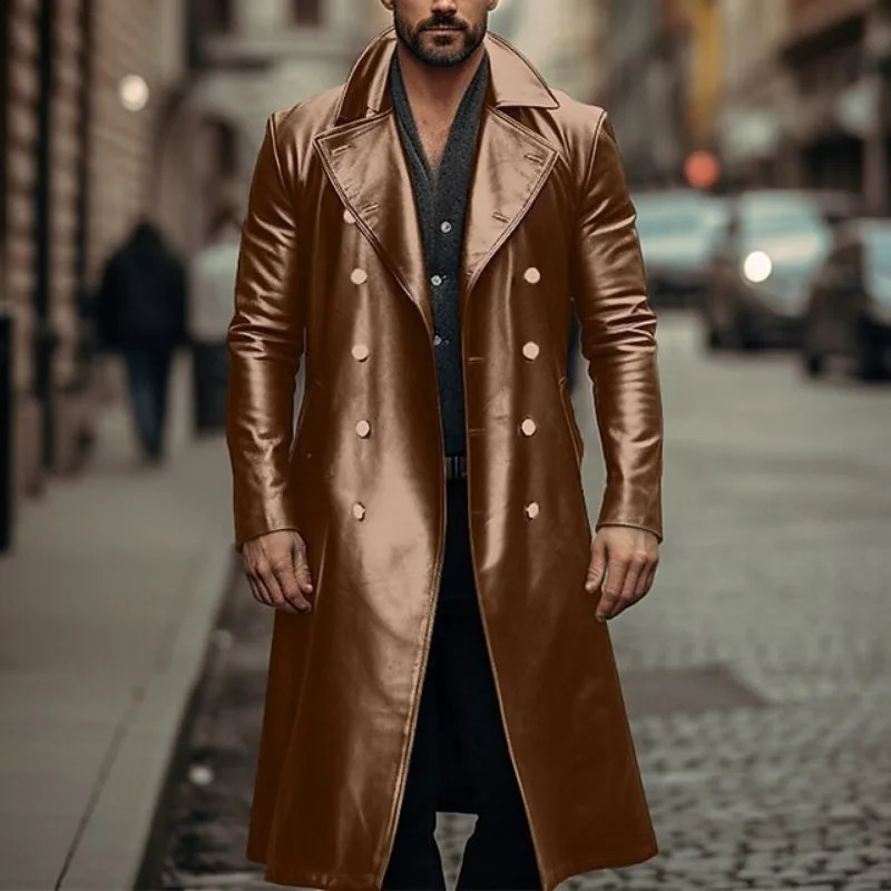 European and American Largesize Long Leather Trench Coat Mens Doublebreasted German Military Men 241220
