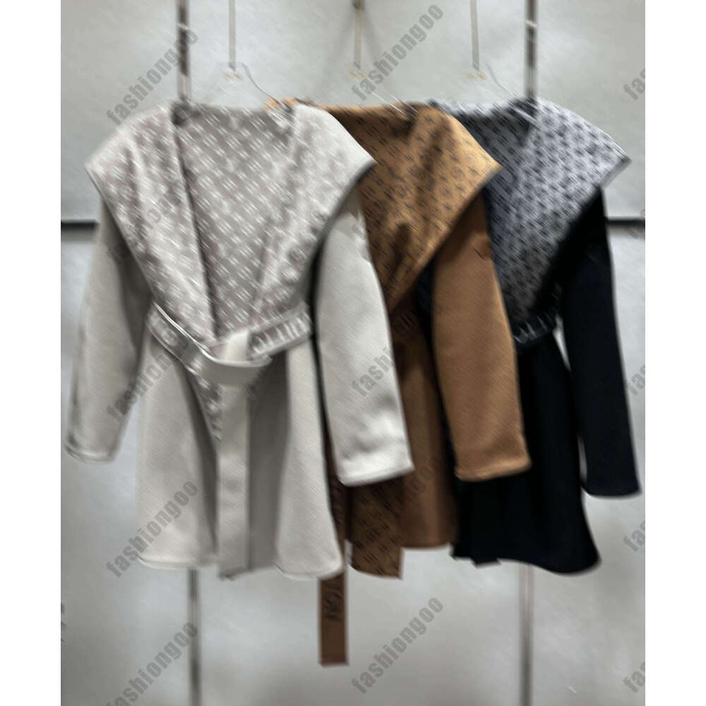 Luxury designer women's jacket with classic full print pattern new L double-sided woolen fabric medium long jacket thickened baseball fabric