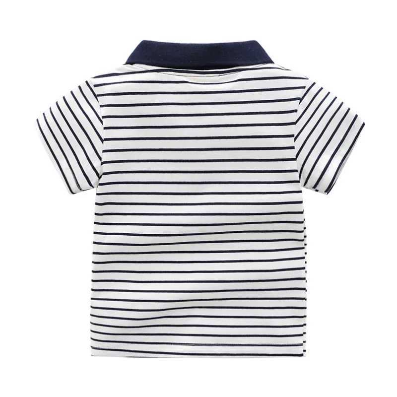 Summer boys short sleeved casual cotton printed T-shirt childrens contrasting striped polo shirt 3-8 years ago W241223