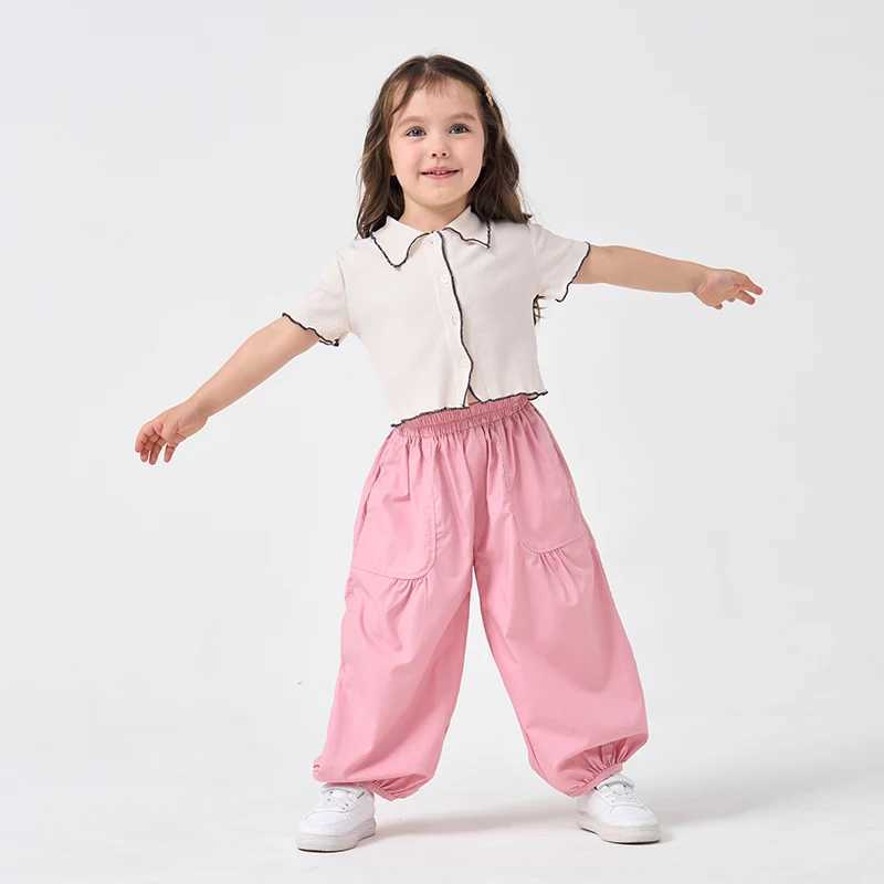 Girls polo shirts college pullovers solid color short sleeved tops childrens cotton summer clothing for children W241223