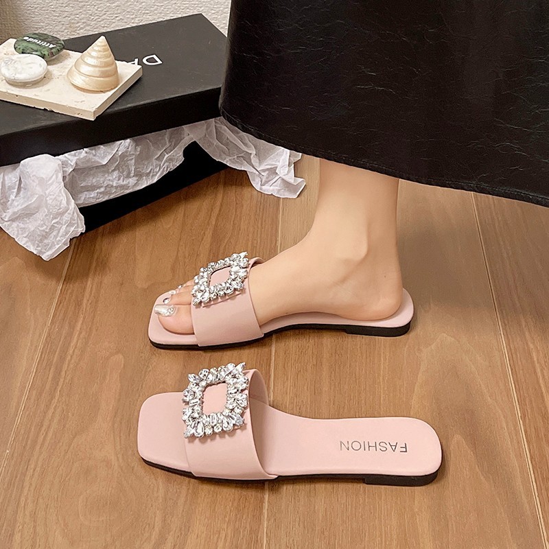 Women Slipppers Fashion French Style Diamond Design Outdoor Wear Lightweight Sandals Seaside Beach Vacation Triple Black Beige Pink Free shipping