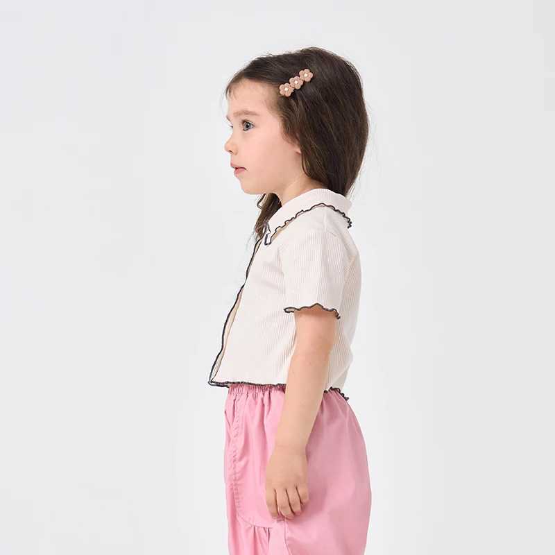 Girls polo shirts college pullovers solid color short sleeved tops childrens cotton summer clothing for children W241223
