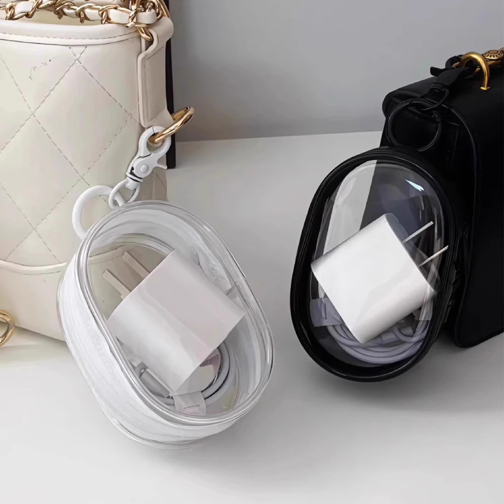 Round Black PVC Transparent Cosmetic Bags Jewelry Organizer Portable Data Cable Earphone Coin Charger Storage Pouches 241213