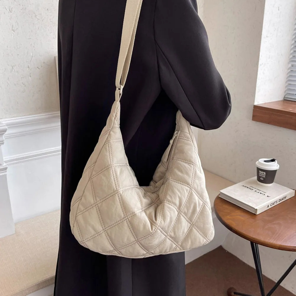 Women Puffer Satchel Bag Solid Color Quilted Diamond Lattice Tote Bag Adjustable Strap Large Capacity Soft Daily Bags 241224