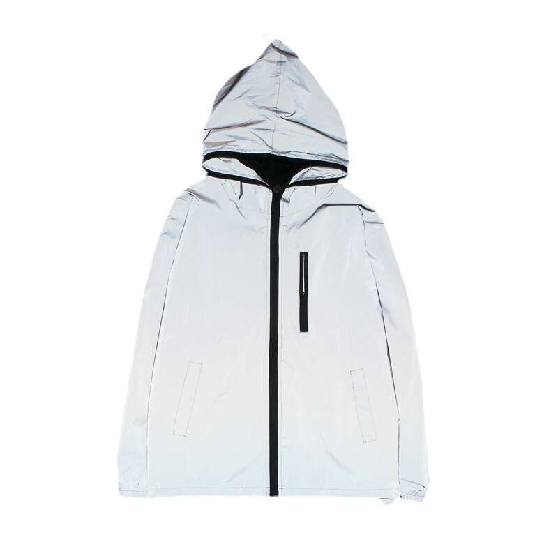 Autumn night light charging windproof clothing with printed fashion tags, reflective clothing, outerwear, student trend, male and female couple trend