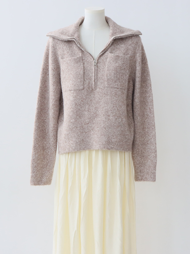 DCQ01 Women's Wool Blend Pleated Pullover with Soft Half Turtleneck