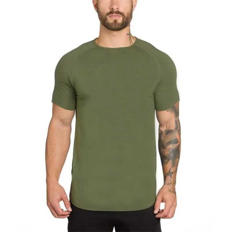 Plain weave gym clothing fitness short sleeved T-shirt mens summer fashion long sleeved hip-hop T-shirt cotton fitness muscle T-shirt W241223
