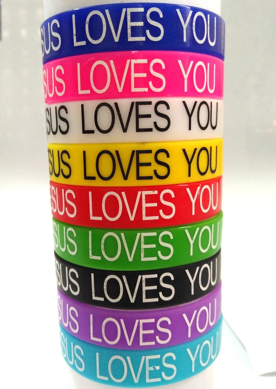50pcs JESUS silicone Bracelets JESUS LOVES YOU rubber Wristbands Men Women Religious Cuff Children Jesus Jewelry Wholesale 241224