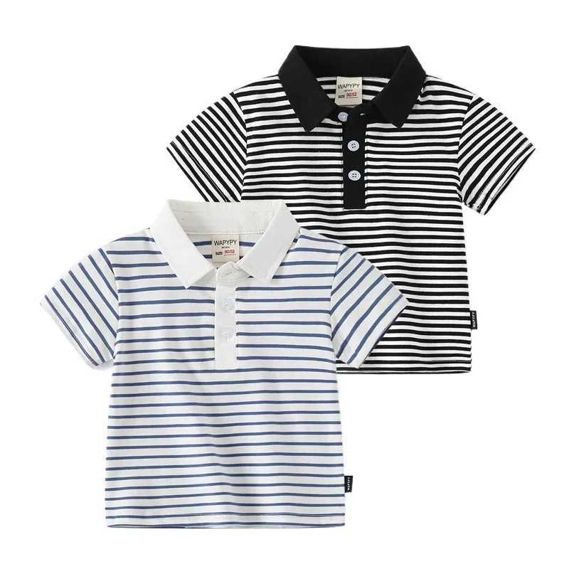 Boys striped short sleeved T-shirt summer new childrens polo shirt breathable cotton top 3-8 years old 2 colors W241223