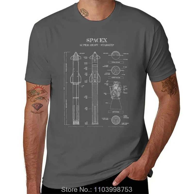 Plain Men Workout Shirt SpaceX Starship/Super Heavy (White Template - No Background) Vertical T-shirt Mens Harajuku W241223