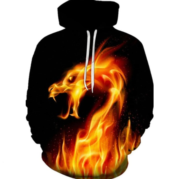 Hoodie for Mens Womens Mens And Womens Hip Hop Hoodie Street Novelty Hoodies 3d Printed Pullover Creative fashion fire dragon Warm and fashion