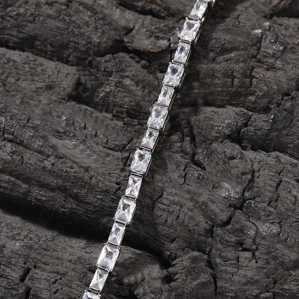 Hip Hop Iced Out Prong 5A Cubic Zircon Tennis Chain Bracelet Square Emerald Color Gemstone Bling Chains Trendy Bracelets Jewelry Accessories Bijoux Pu