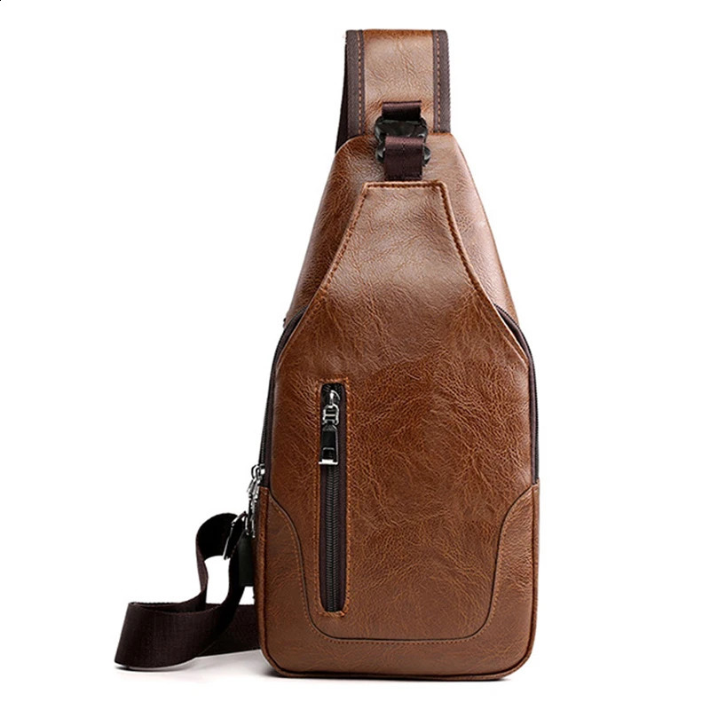 Fashion Messenger Bag Leather Men Chest Bag Vintage Crossbody Shoulder Bag Mens Business Sling Bags Casual Chest Packs 241224