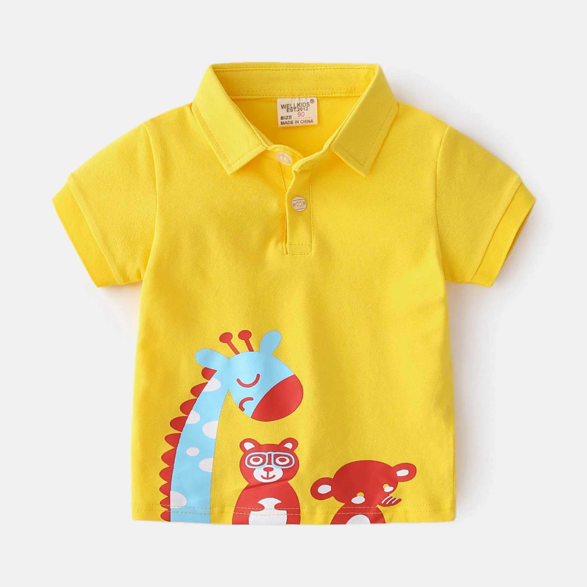 Summer boys short sleeved casual cotton printed T-shirt childrens contrasting polo shirt W241223