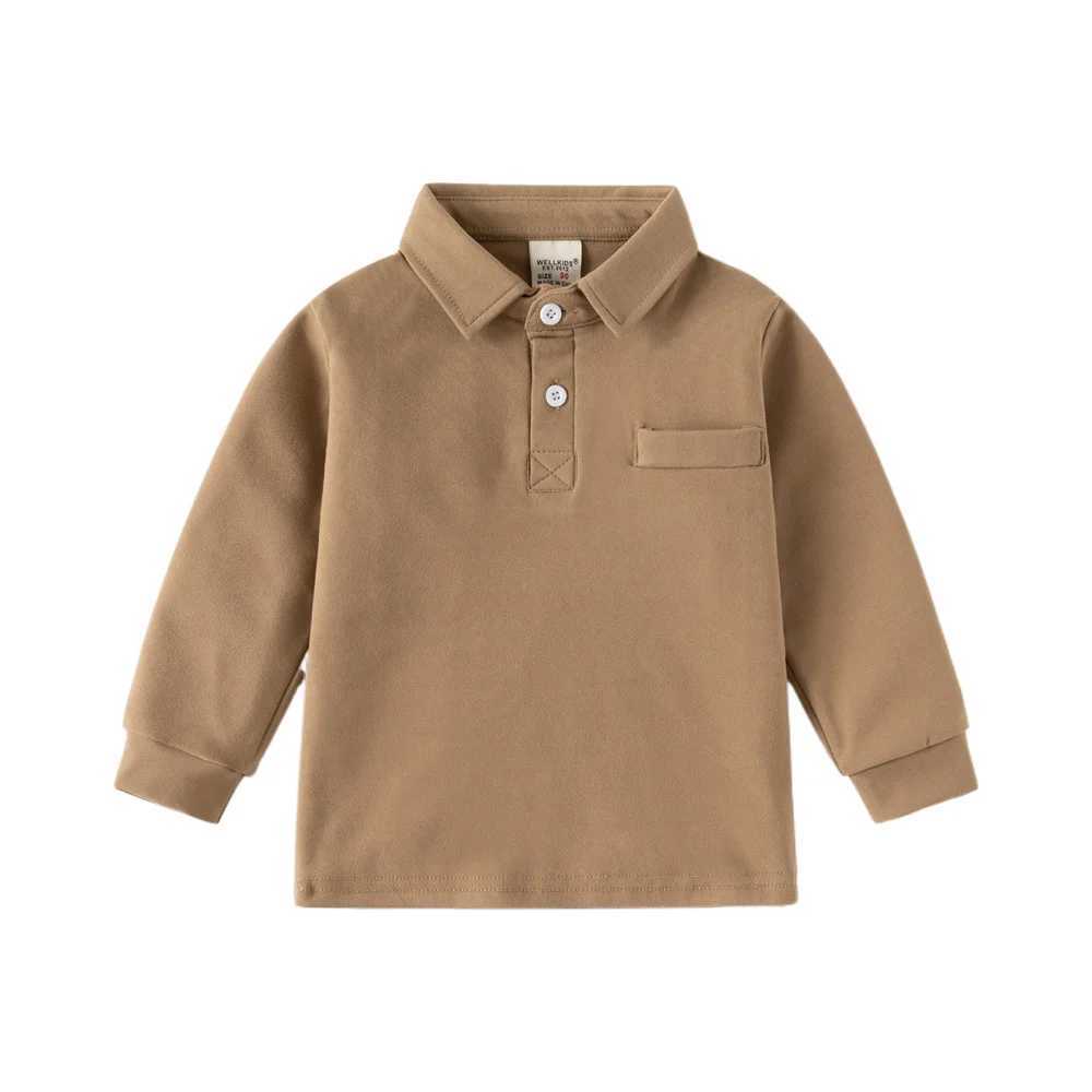 Boys solid color long sleeved ultra-thin classic polo shirt 2024 spring/summer casual collar childrens thick T-shirt (2-7 years old) W241223