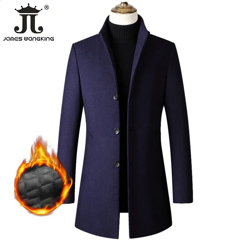 EUR Size SXXL Autumn Winter Thick Warm Standup Collar Woolen Men Coat Business Casual Slim CoatWoolen Jacket Male Windbreaker 241220