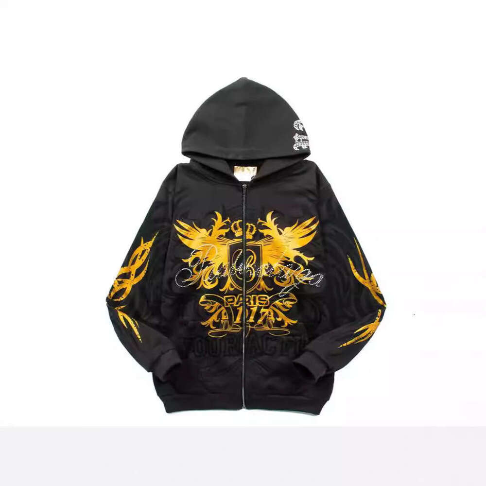 High Street Men's and Women's Winter New Gothic Letter Dark Style Zipper Long Sleeve Hoodie Coat