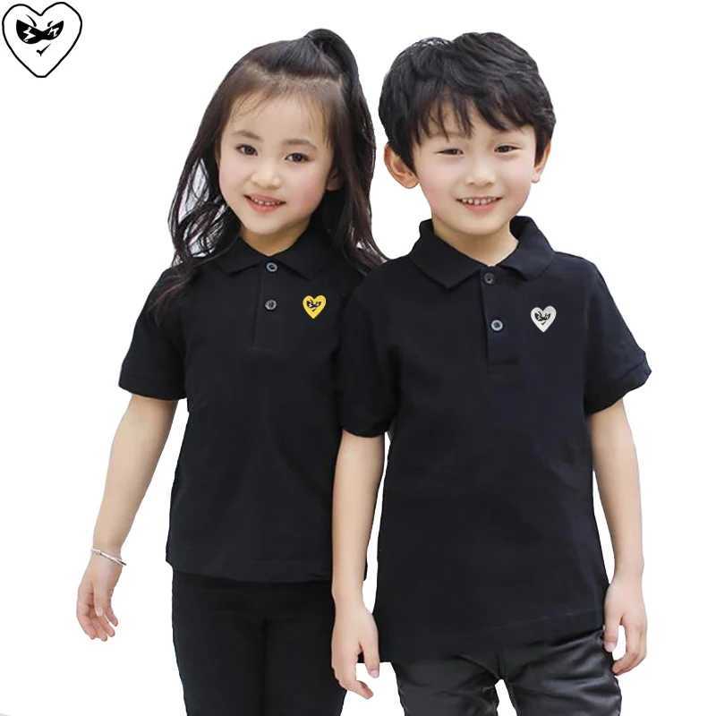 Break Egg Childrens Polo Shirt Summer Heart Embroidered Collar Short Sleeve Pure Cotton Straight Cotton Boys and Girls Polo Shirt W241223