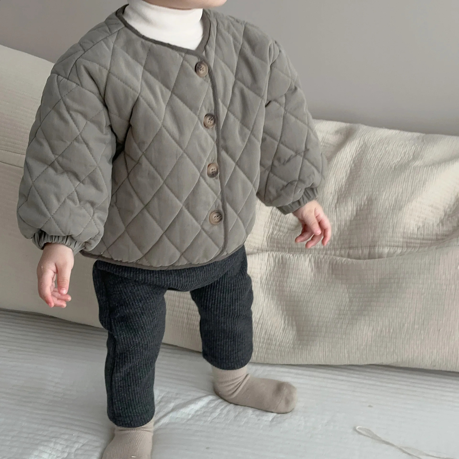 2025 Winter Baby Long Sleeve Warm Coat Kids Single Breasted Casual Thick Jacket Boy Girl Plus Velvet Infant Padded Jacket 241223