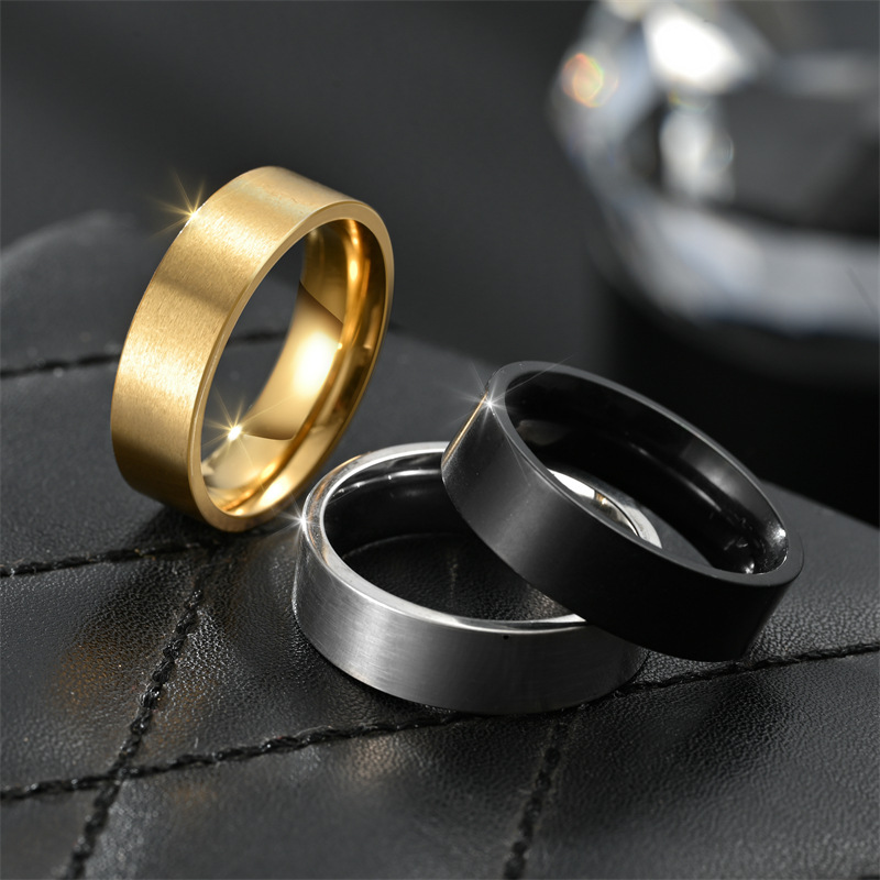 316L Gold Black Stainless Steel Band Ring for Men Women Classical Polished Titanium Steel Rings No Fade Color Anniversary Wedding Party Birthday Jewel